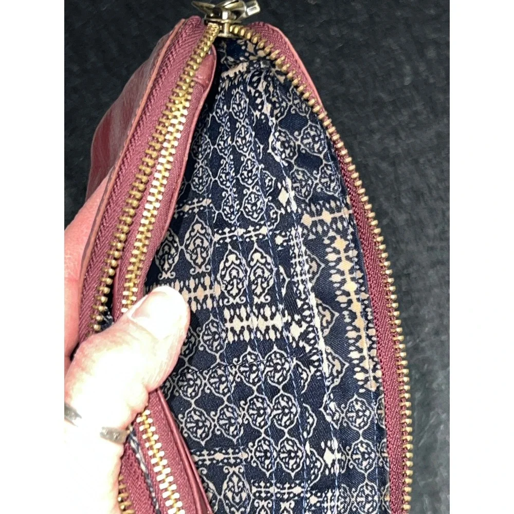 Lucky Brand Embroidered Leather Wristlet Pouch Women OS Burgundy Good Boho